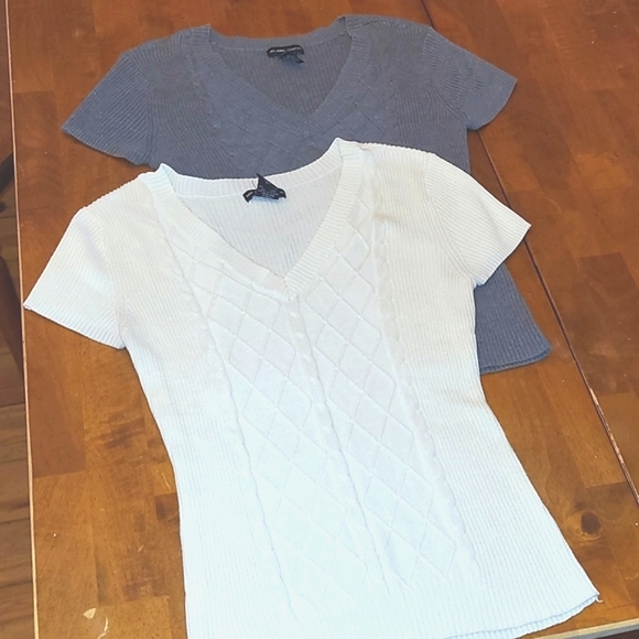 New York & Company Sweaters - 2 New York & Co. Ribbed V Neck Sweater Tops/ 1 Ivory & 1 Gray/Size Medium